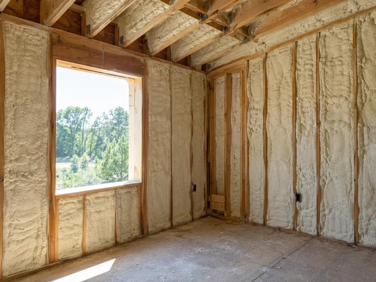 Illustration of an unfinished addition with insulated deep timber cavities beside a window opening