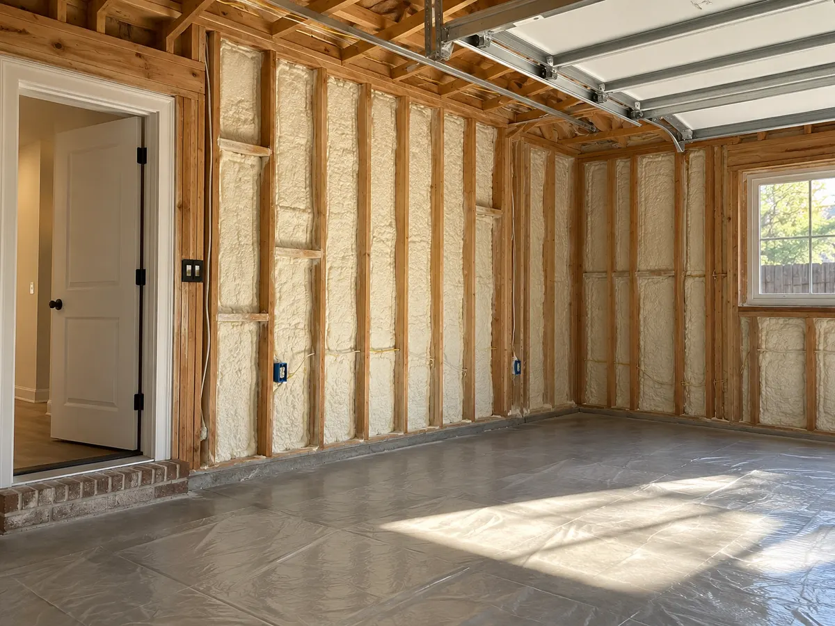 Illustration of selected insulated timber wall bays beside a residential garage doorway